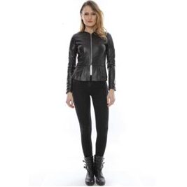 Schwarze Damen-Lederjacke Mangotti