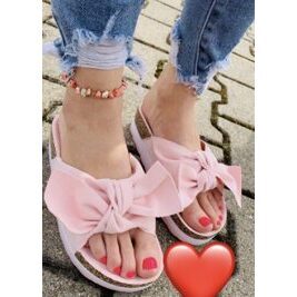 Mytrendshoe Damen Sandalen Pantoletten Schleifen Flache Schuhe Seastar Farbe: Pink