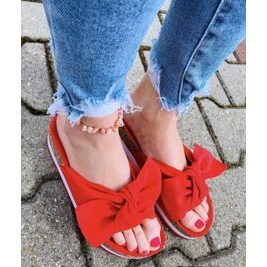 Mytrendshoe Damen Sandalen Pantoletten Schleifen Flache Schuhe Seastar Farbe: Rot